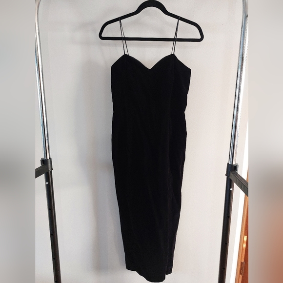 Black Velvet Slip Dress with Side Slit. Size 8 - Picture 1 of 8